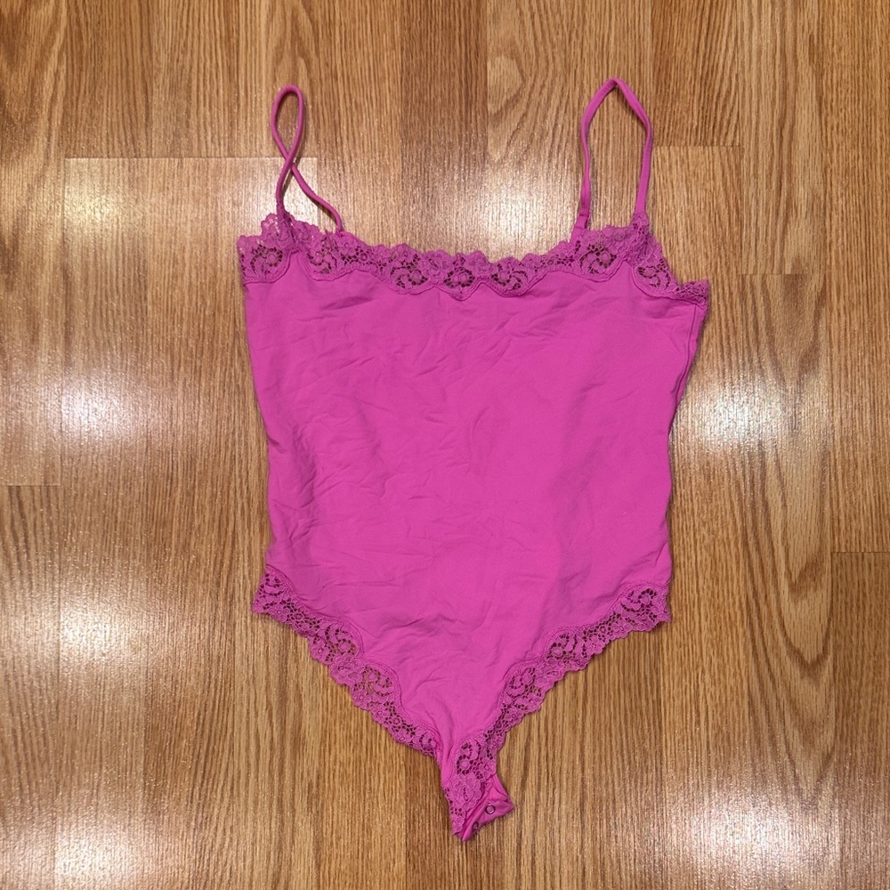 SKIMS Vibrant Pink Lace Bodysuit